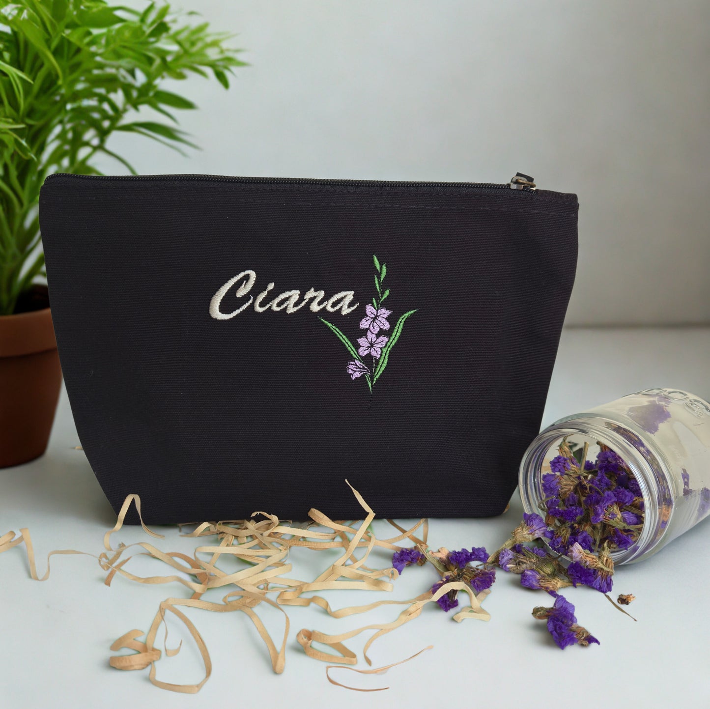 Personalised Black Organic Cotton Pouch | Custom Gift