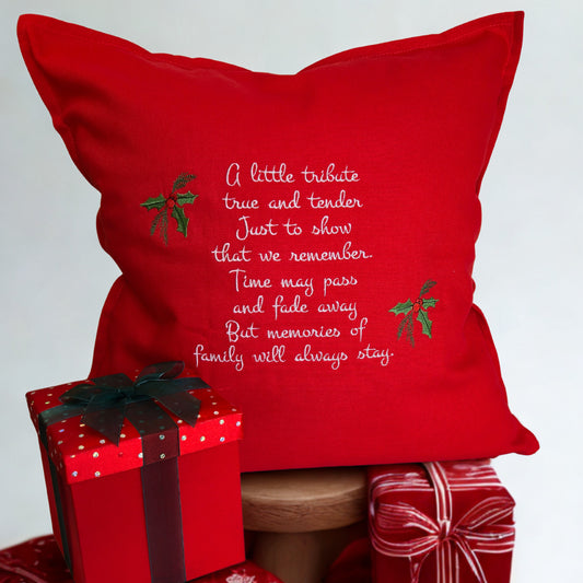 Christmas Remembrance Cushion – Embroidered Memorial Pillow for Loved Ones
