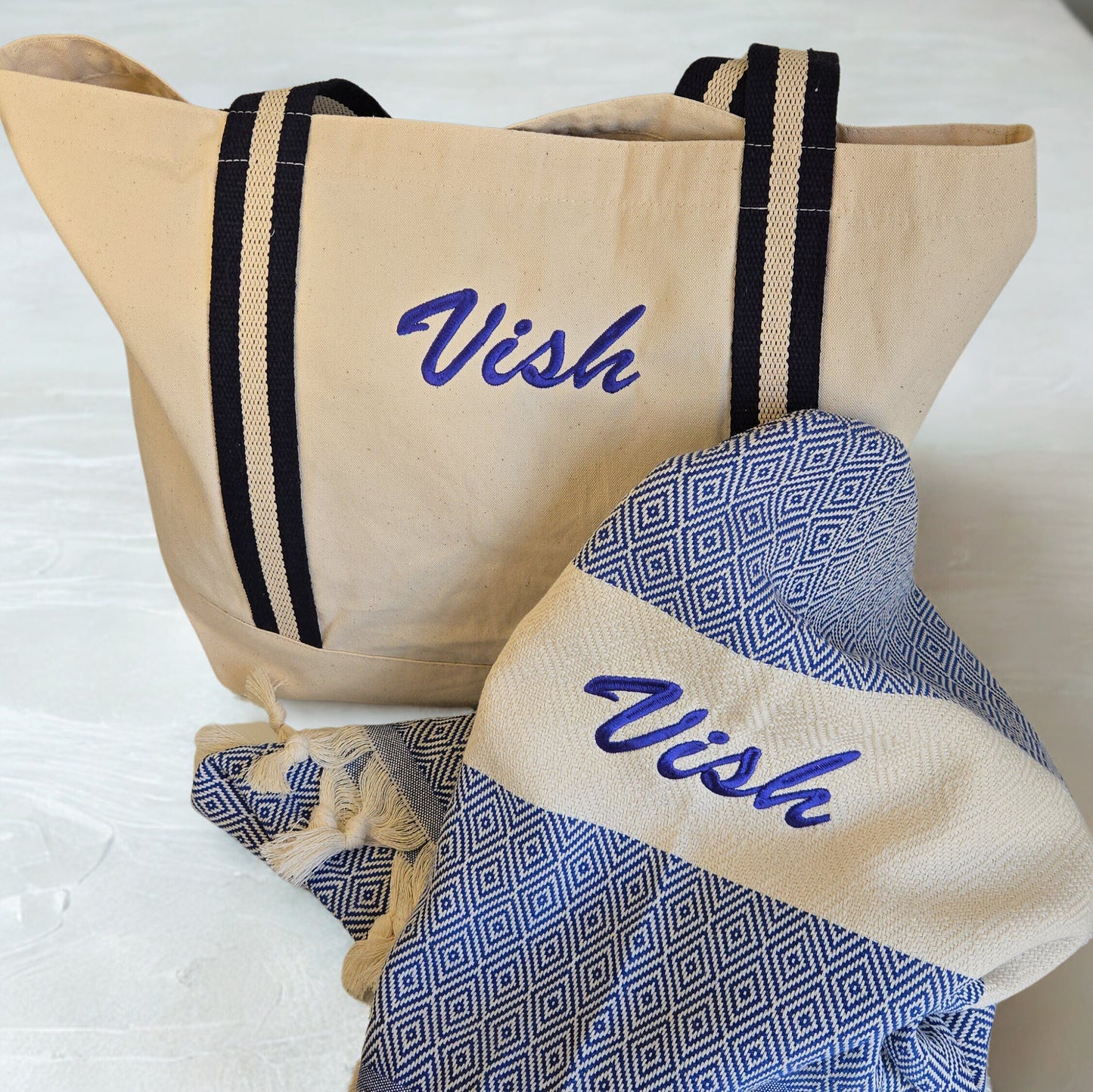 Personalised Tote Bag & Turkish Towel Gift Set | Embroidered Matching Set